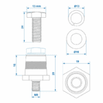 Accupolen set messing schroefbaar M8 met bout en ring